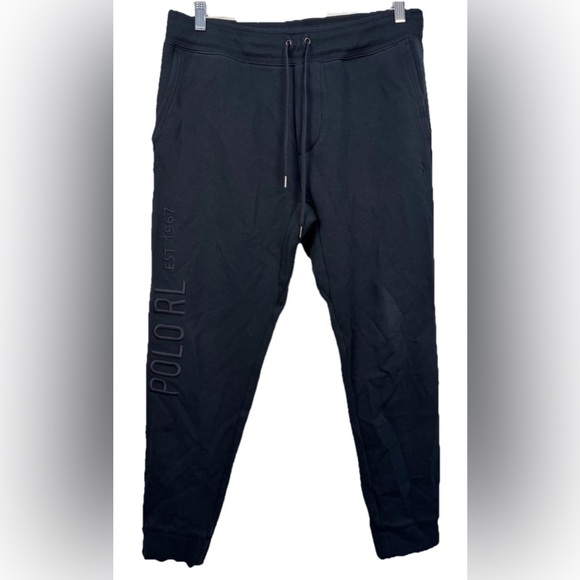 Polo Ralph Lauren Double Knit Tech Jogger Pants Black Embroidered Men Medium EUC - Picture 1 of 8